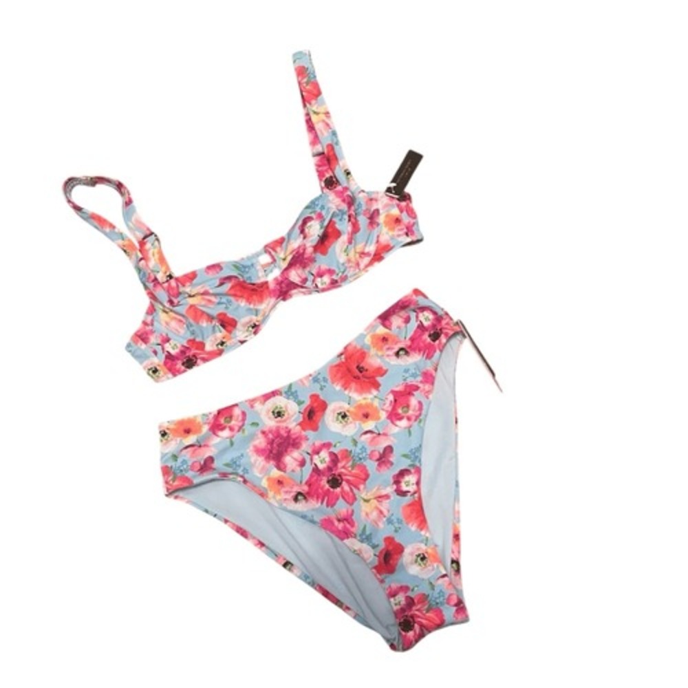 Victorias Secret Floral Poppy Underwire Bikini Set 34B Medium Blue Red